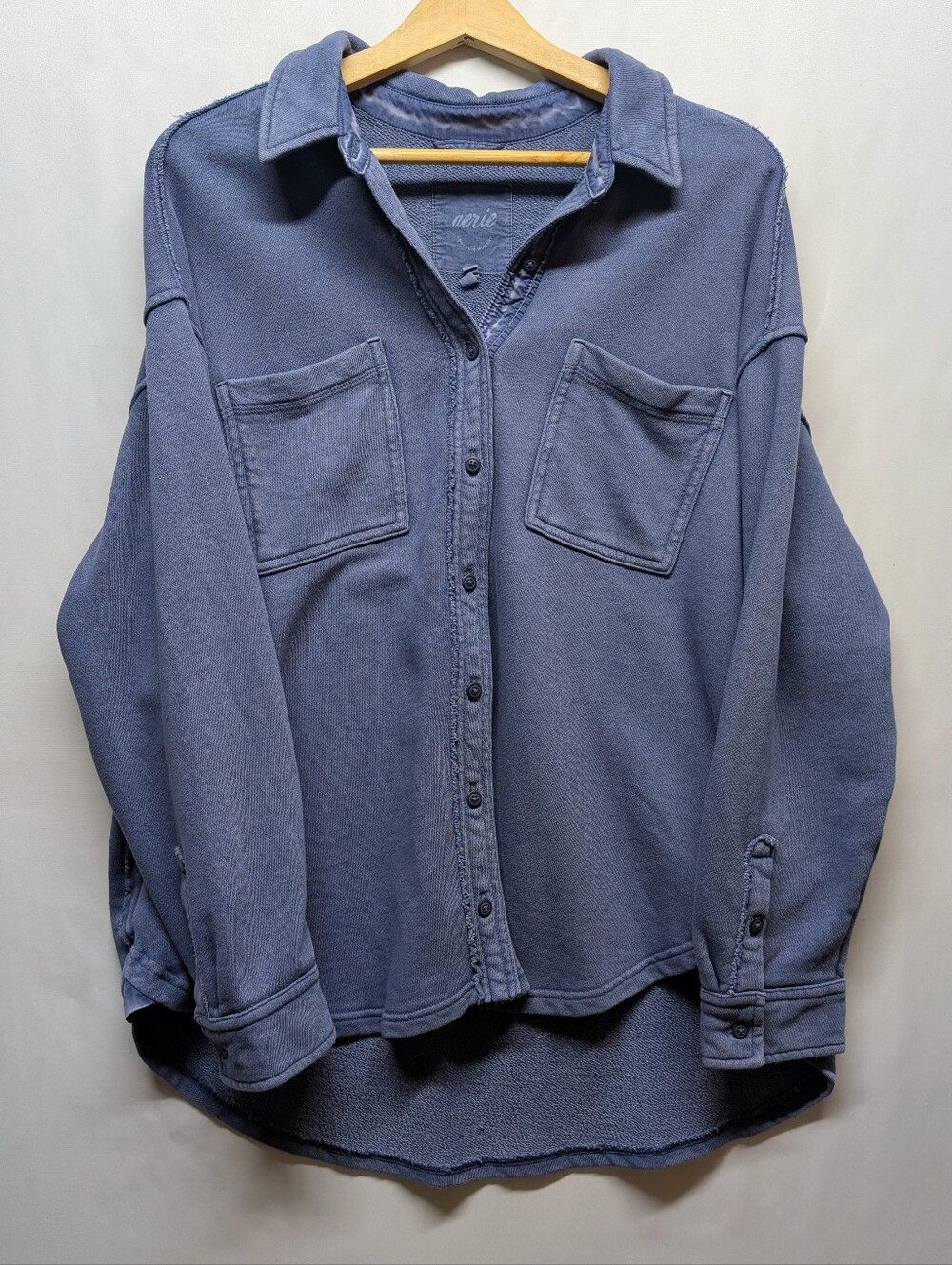 aerie Oversize Blue Button-Front Shirt Jacket